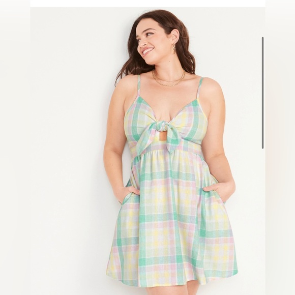 Green madras Fit & Flare Tie-Front Smocked Printed flowy tunic Dress size 4X new - Picture 4 of 8